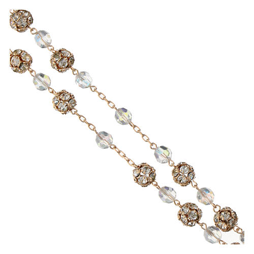 Rosary of iridescent crystals and rhinestone balls of 0.4 in, 925 silver with rosé finish 3