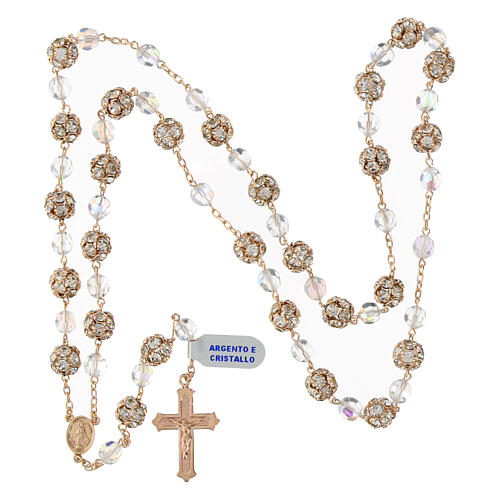 Rosary of iridescent crystals and rhinestone balls of 0.4 in, 925 silver with rosé finish 4