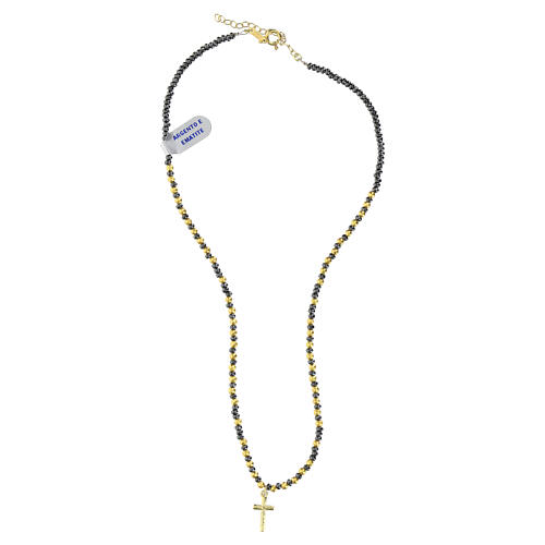 Halskette aus Schwarzem Hämatit mit Goldener Kreuzanhänger aus 925er Silber 3