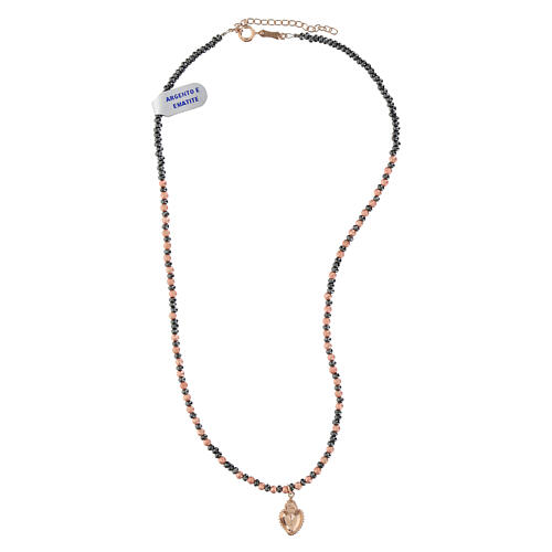 Collier Sacré-Coeur argent 925 hématite noire et rosée 4