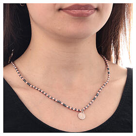 Necklace of Lourdes, rosé 925 silver, pink and black hematite