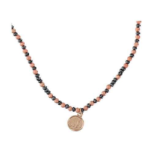 Necklace of Lourdes, rosé 925 silver, pink and black hematite 1