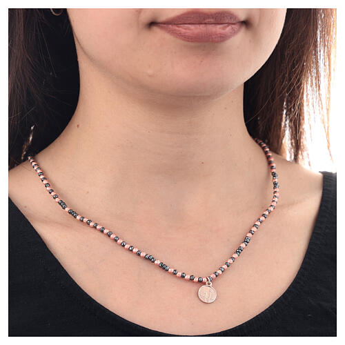 Necklace of Lourdes, rosé 925 silver, pink and black hematite 2