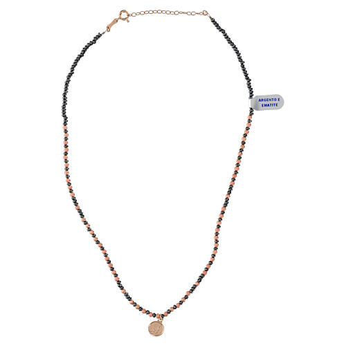 Necklace of Lourdes, rosé 925 silver, pink and black hematite 3