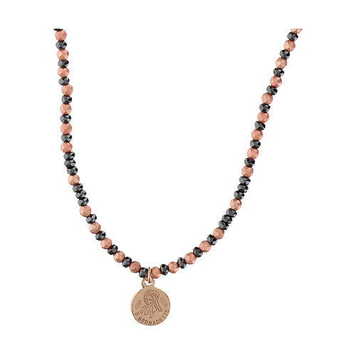 Necklace of Lourdes, rosé 925 silver, pink and black hematite 4