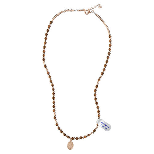 Halsreif Wundertätige Medaille mit Hämatitperlen in Gold und Braun aus 925er Silber 3
