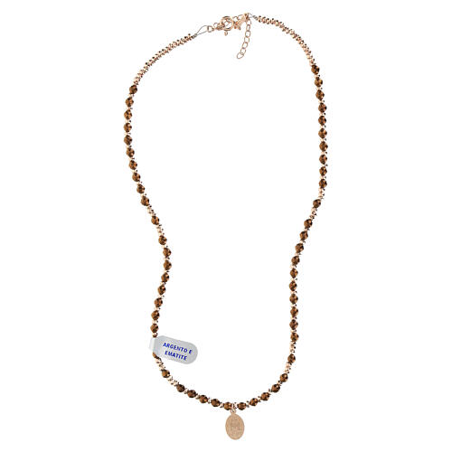 Halsreif Wundertätige Medaille mit Hämatitperlen in Gold und Braun aus 925er Silber 4