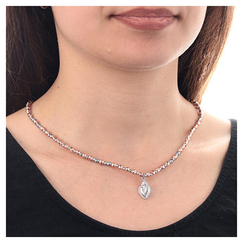 Collier Sacré-Coeur hématite rose 4 mm argent 925 rhodié 2