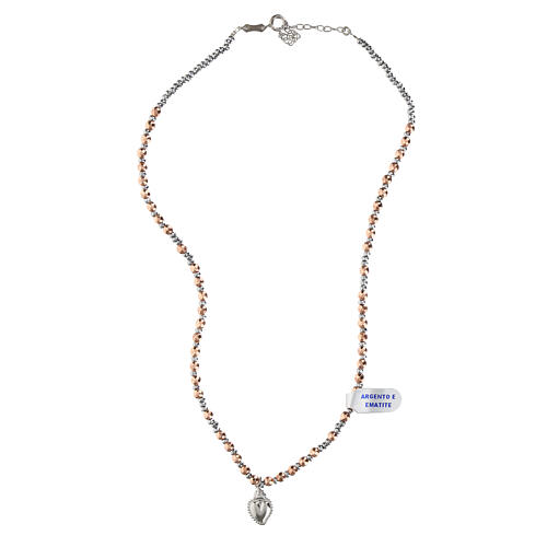 Collana Sacro Cuore ematite rosa 4 mm argento 925 rodiato 3