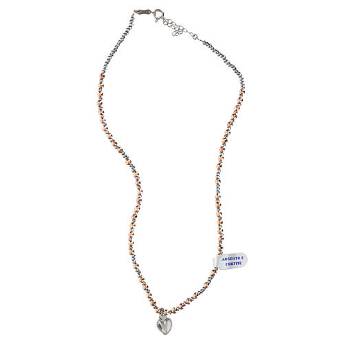 Collana Sacro Cuore ematite rosa 4 mm argento 925 rodiato 4