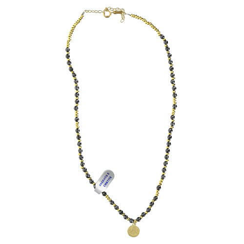 Girocollo ematite dorata 4 mm medaglia Lourdes argento 925 4