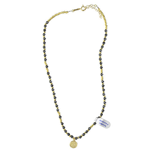 Naszyjnik typu choker z medalikiem Lourdes, hematyt i srebro 925 3