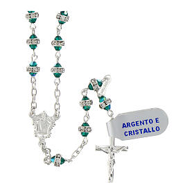 Rosary of green crystals with rhinestone ring, decorated medal, 925 silver