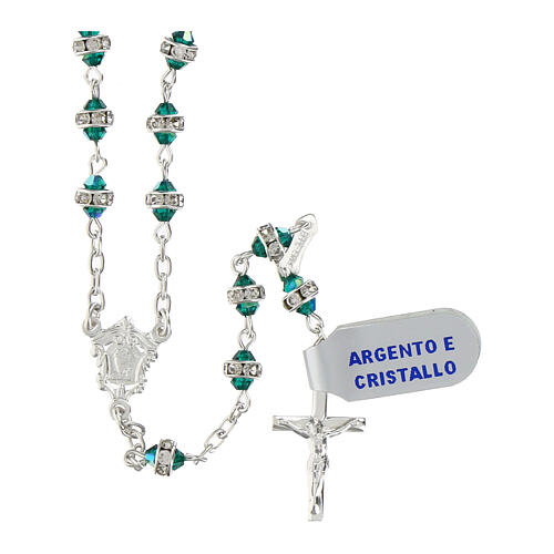 Rosary of green crystals with rhinestone ring, decorated medal, 925 silver 1