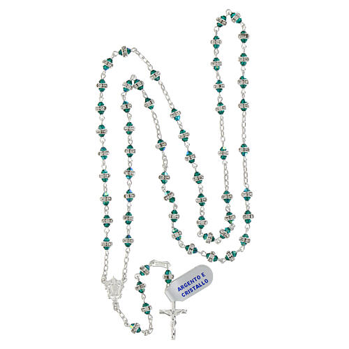 Rosary of green crystals with rhinestone ring, decorated medal, 925 silver 4