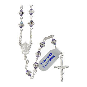 Rosary of 925 silver, purple crystals with rhinestone ring of 0.12 in, decorated medal