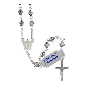 Rosary of 925 silver, purple crystals with rhinestone ring of 0.12 in, decorated medal