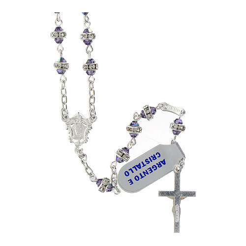 Rosary of 925 silver, purple crystals with rhinestone ring of 0.12 in, decorated medal 2