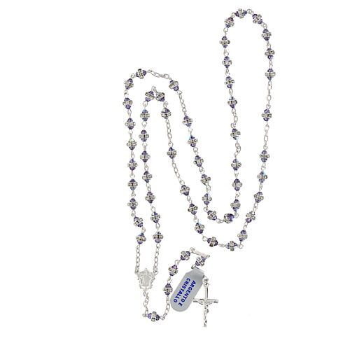 Rosary of 925 silver, purple crystals with rhinestone ring of 0.12 in, decorated medal 4