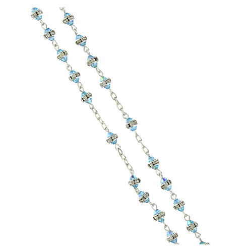 Rosario cristalli azzurri iridescenti rondella strass 3 mm argento 925 3