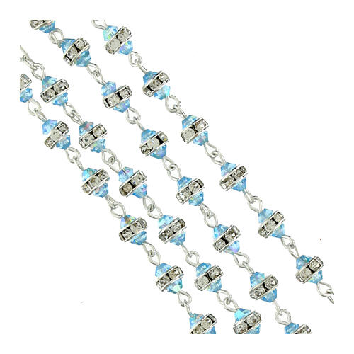Rosario cristalli azzurri iridescenti rondella strass 3 mm argento 925 4