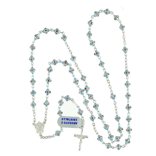 Rosario cristalli azzurri iridescenti rondella strass 3 mm argento 925 5