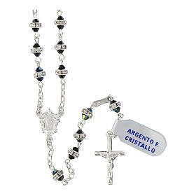 Rosary with petroleum coloured crystals, rhinestone ring of 0.12 in, 925 silver