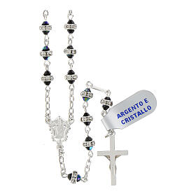 Rosary with petroleum coloured crystals, rhinestone ring of 0.12 in, 925 silver