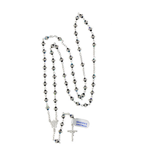 Rosary with petroleum coloured crystals, rhinestone ring of 0.12 in, 925 silver 4