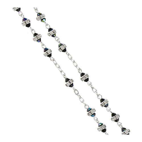 Rosario cristalli color petrolio rondella strass 3 mm argento 925 3