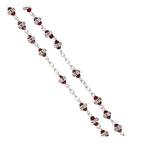 Rosary beads 3 mm red crystals rhinestones classic cross 925 silver 3