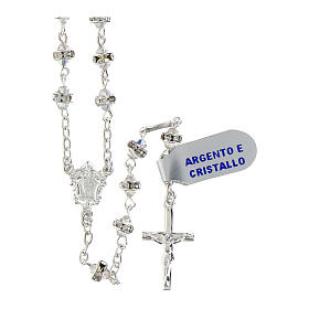 Rosary with conical iridescent white crystals, rhinestone ring, 925 silver