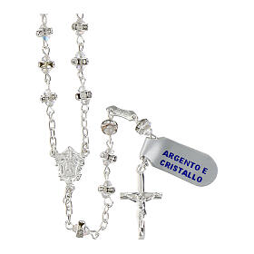 Rosary with conical iridescent white crystals, rhinestone ring, 925 silver