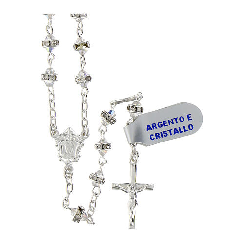 Rosario grani conici iridescenti bianchi rondella strass argento 925 1