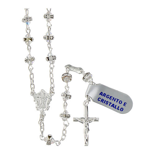 Rosario grani conici iridescenti bianchi rondella strass argento 925 2