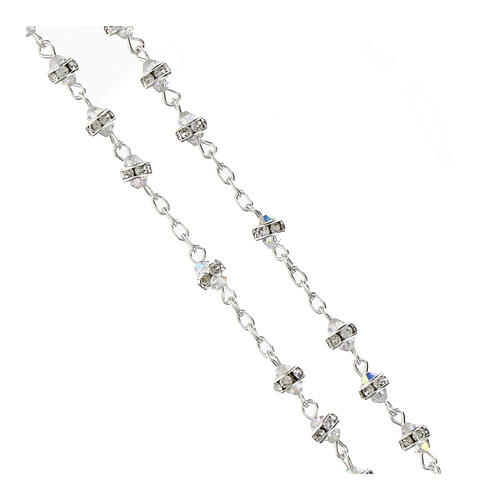Rosario grani conici iridescenti bianchi rondella strass argento 925 3