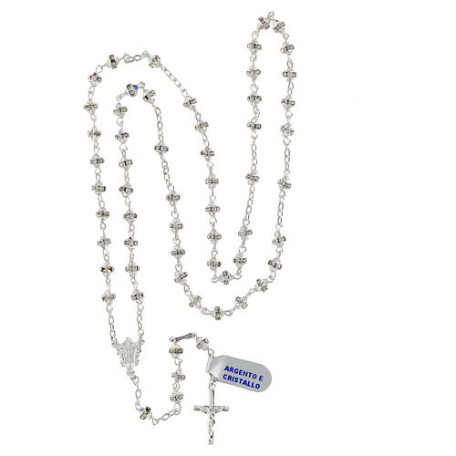 Rosario grani conici iridescenti bianchi rondella strass argento 925 4