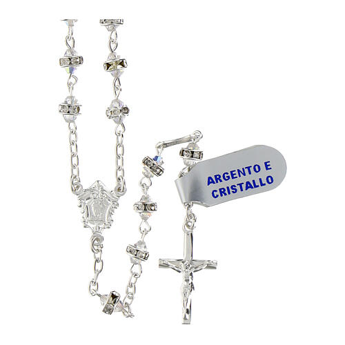 Rosary with white iridescent conical beads and 925 silver rhinestone 1