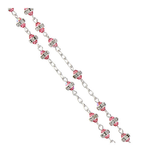 Rosary with pink crystals and white rhinestone rings, 925 silver, classic medal 3