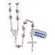 Rosary with pink crystals and white rhinestone rings, 925 silver, classic medal s1