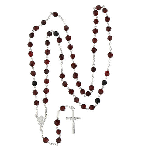 Rosary with classic medal, garnet faceted crystals of 0.24 in, 925 silver 4