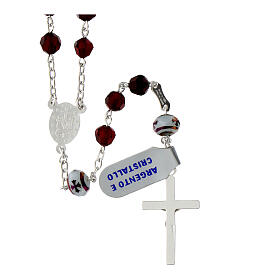 Rosary with white Pater Noster beads with crosses, garnet faceted crystals and Miraculous Medal, 925 silver