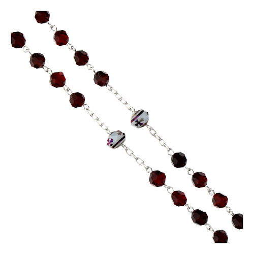 Rosary with white Pater Noster beads with crosses, garnet faceted crystals and Miraculous Medal, 925 silver 3