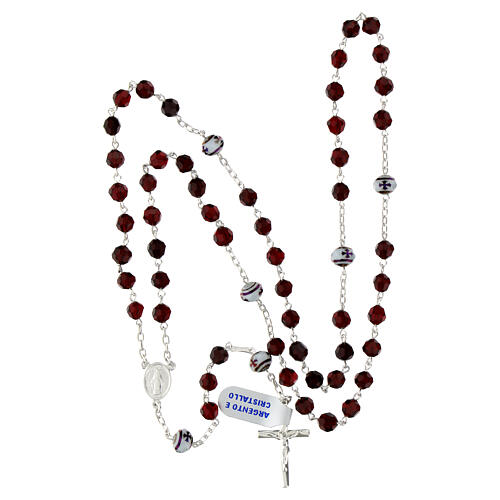 Rosario cristallo rosso scuro pater bianchi croce Miracolosa argento 925 4
