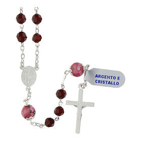 Rosary with pink Pater Noster beads with roses, garnet faceted crystals of 0.24 in and Miraculous Medal, 925 silver