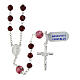 Rosary with pink Pater Noster beads with roses, garnet faceted crystals of 0.24 in and Miraculous Medal, 925 silver s1