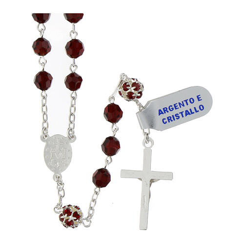 Rosary with garnet faceted crystals of 0.24 in, Pater Noster rhinestone balls, 925 silver 2