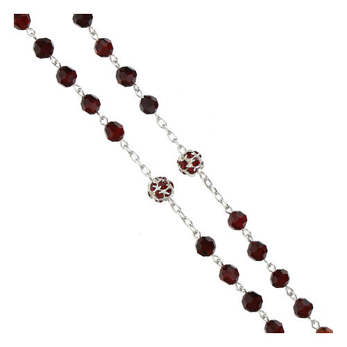 Rosary with garnet faceted crystals of 0.24 in, Pater Noster rhinestone balls, 925 silver 3