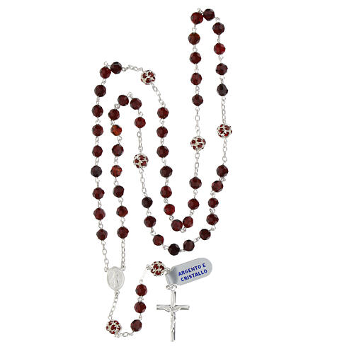 Rosary with garnet faceted crystals of 0.24 in, Pater Noster rhinestone balls, 925 silver 4