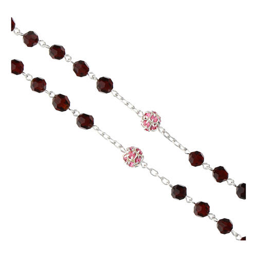 Rosary with garnet faceted crystals of 0.24 in and pink rhinestone balls, 925 silver 3